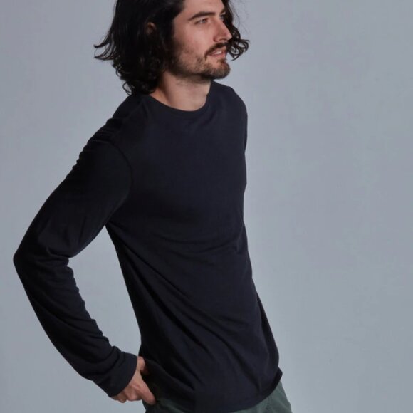 Men's Onno Long Sleeve Bamboo T-Shirt Charcoal Blue - Picture 1 of 3